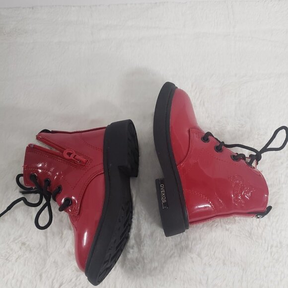 Ovekos Red PU Leath Patent Lace Up Combat Boot NO Size See Measurments - Picture 10 of 14